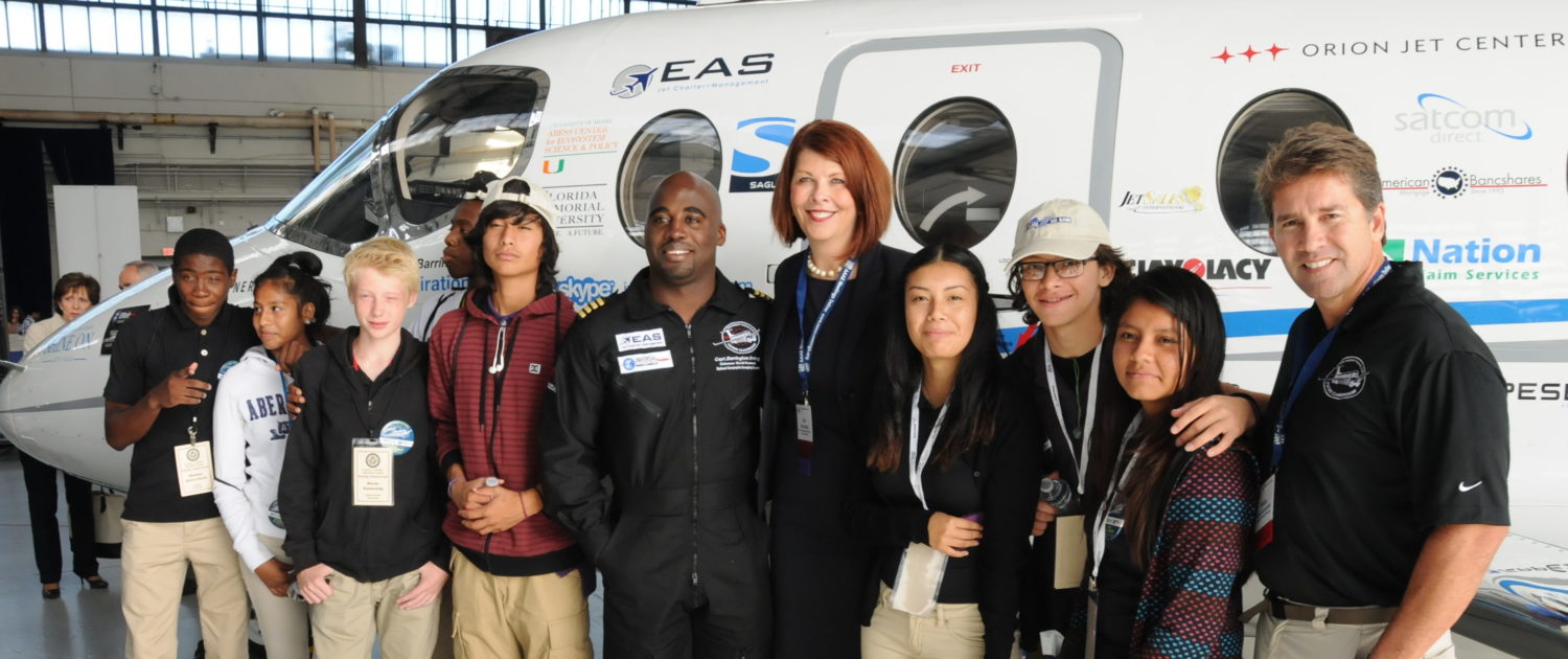 National Geographic Explorer and World Record Holder, Captain Barrington Irving with students.